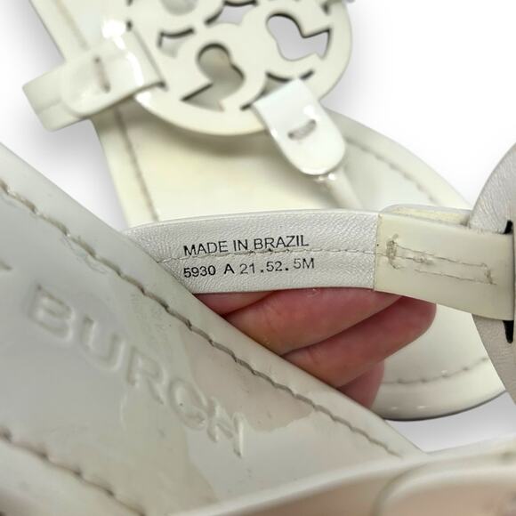 Tory Burch Patent Leather Miller Thong Slip On Sandal New Ivory 5 Women’s - Picture 10 of 13